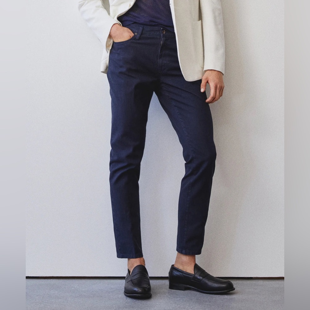 TODD SNYDER SLIM 5-POCKET COTTON LINEN PANT Navy NWT
